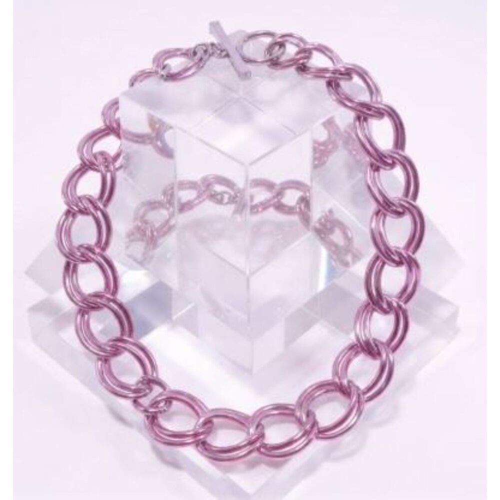 Vintage Gerard Yosca Pink Coated Double Link Crystal T bar Necklace NWOT 189
